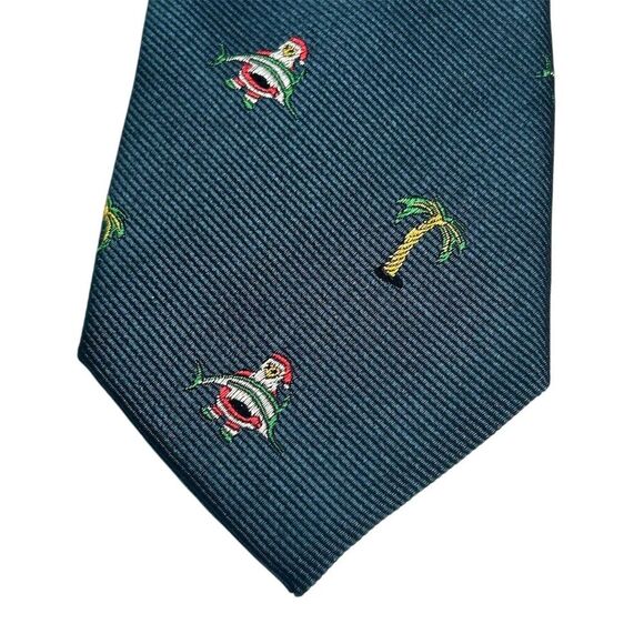J.Crew Men's Silk Christmas Tie Blue Santa Palm Tree Holiday Theme - Picture 6 of 10